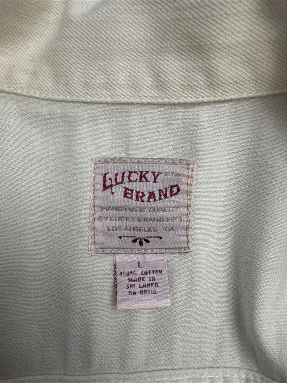 Vintage Lucky Brand Cream Denim Jacket with Pink & Multi-Color Floral Embroidery